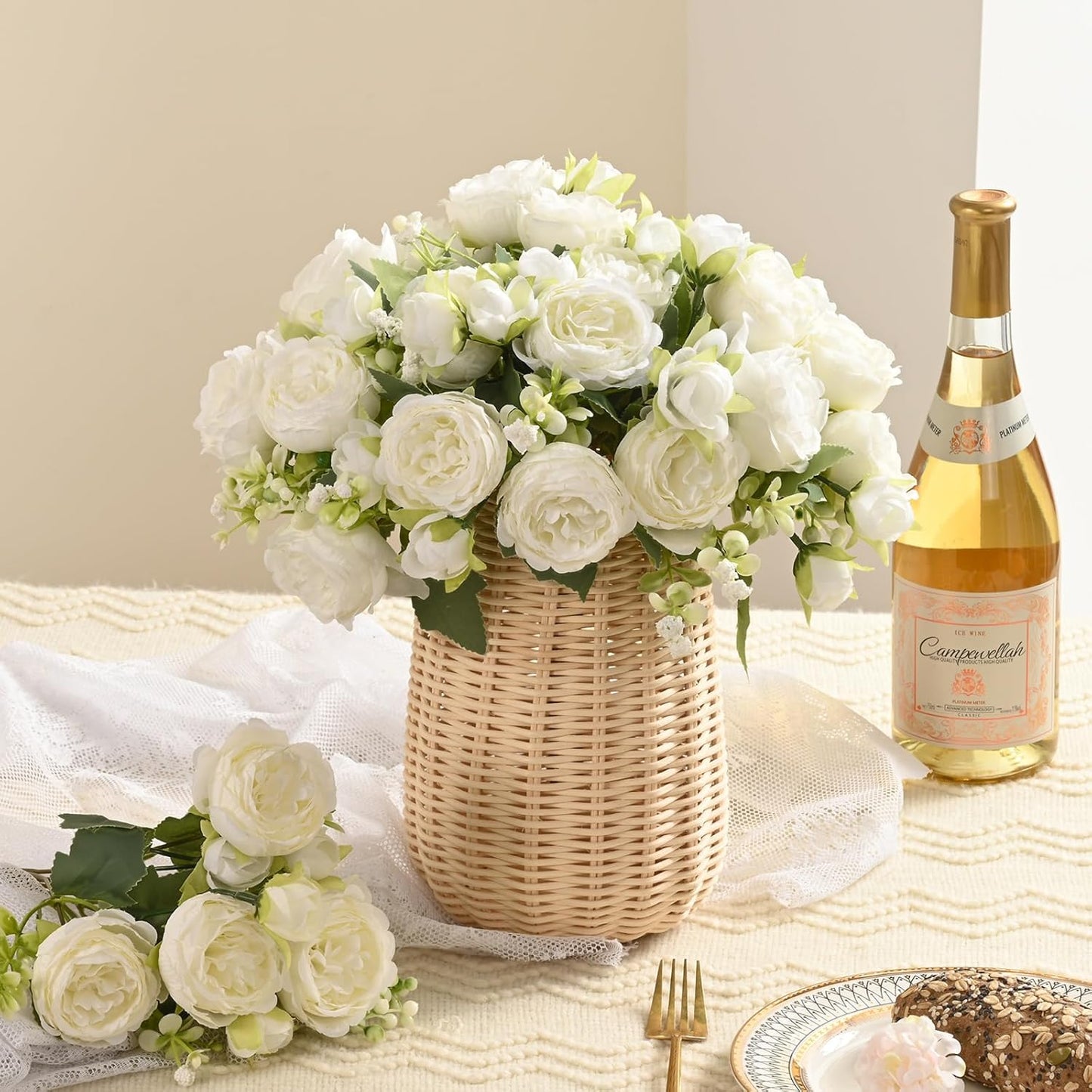 MARTINE MALL 2 Packs Peonies Artificial Flowers, Light Pink Artificial Peonies, Silk Peonies Flowers Fake Peonies Artificial Flowers Peonies Bouquet for Centerpiece Table Wedding Party Home Decor