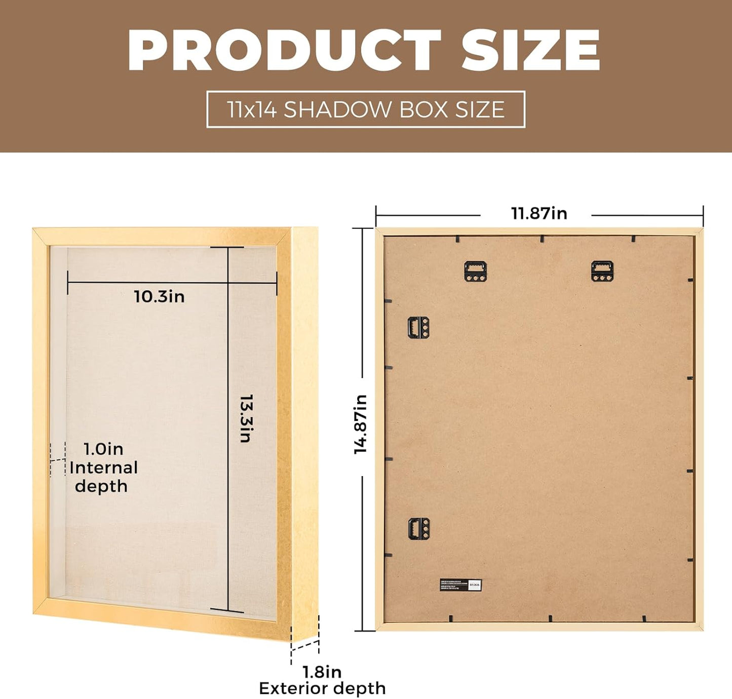 Muzilife 8x8 Shadow Box Picture Frame with Linen Board - Deep Wood & Glass Display Case Ready to Hang Memory Box Baby Sports Memorabilia, Pins, Awards, Medals, Wedding, Tickets and Photos (Black)