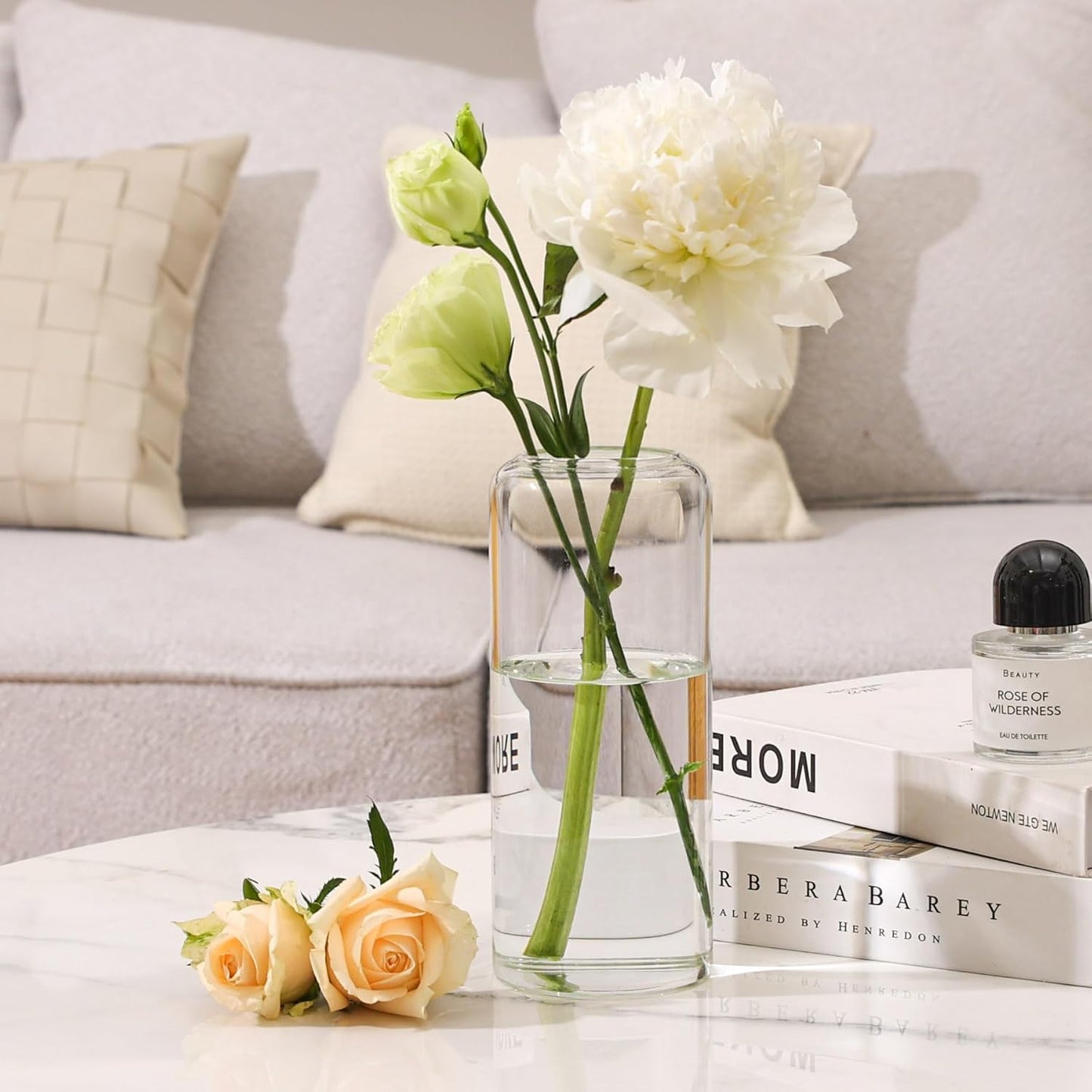 ComSaf Glass Cylinder Vases, Bud Vase for Centerpieces, 8 Inch Tall Ribbed Vase Hurricane Floating Candle Holder, Decorative Flower Vases for Wedding Reception, Home Decor, Housewarming Gift (Clear)