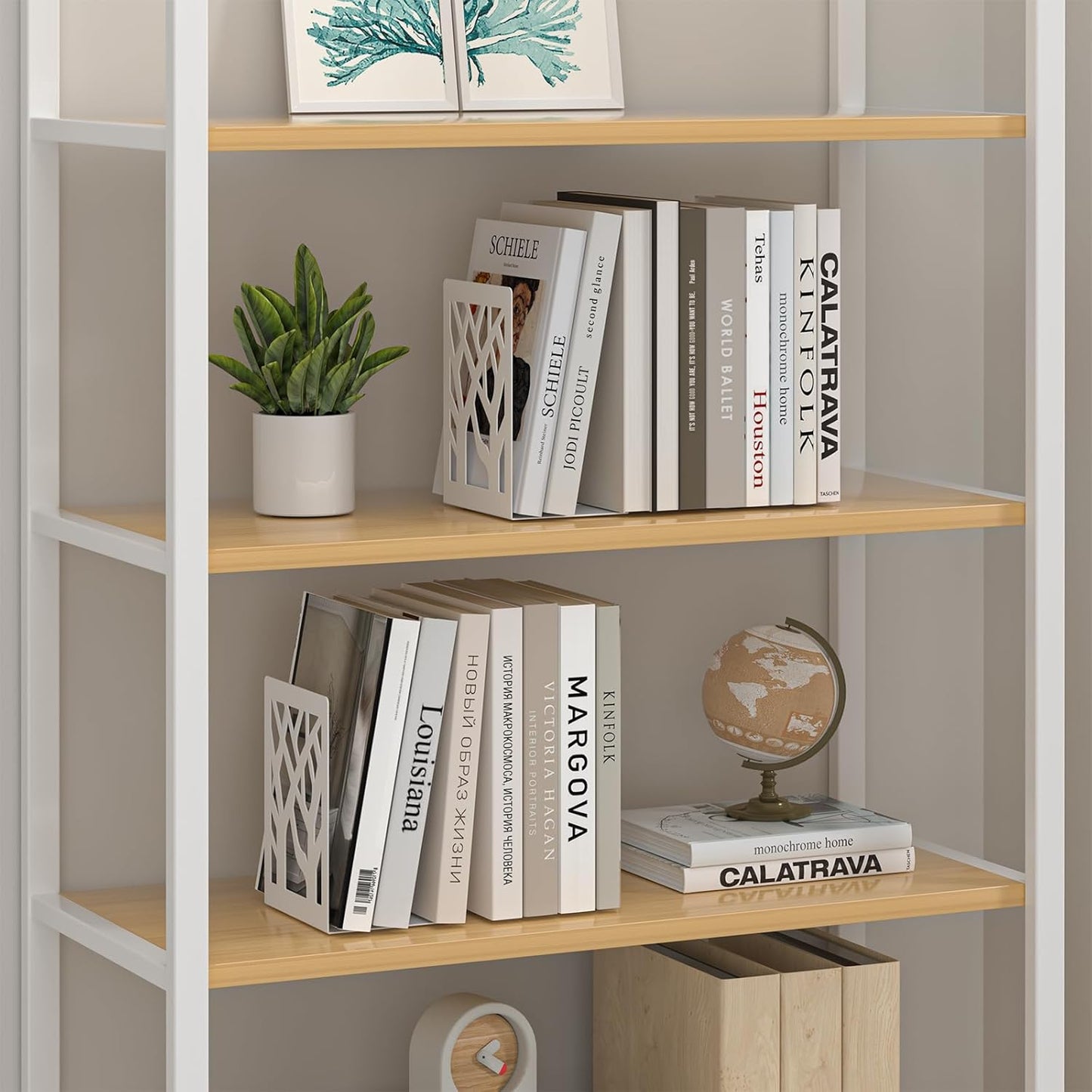 Bookends 4 Pieces, Tree Design Modern Metal Bookends for Shelves, Black Tree Book Ends Decorative Book Organizer for Desk, Decorative Shelve Book Stopper for Home Office