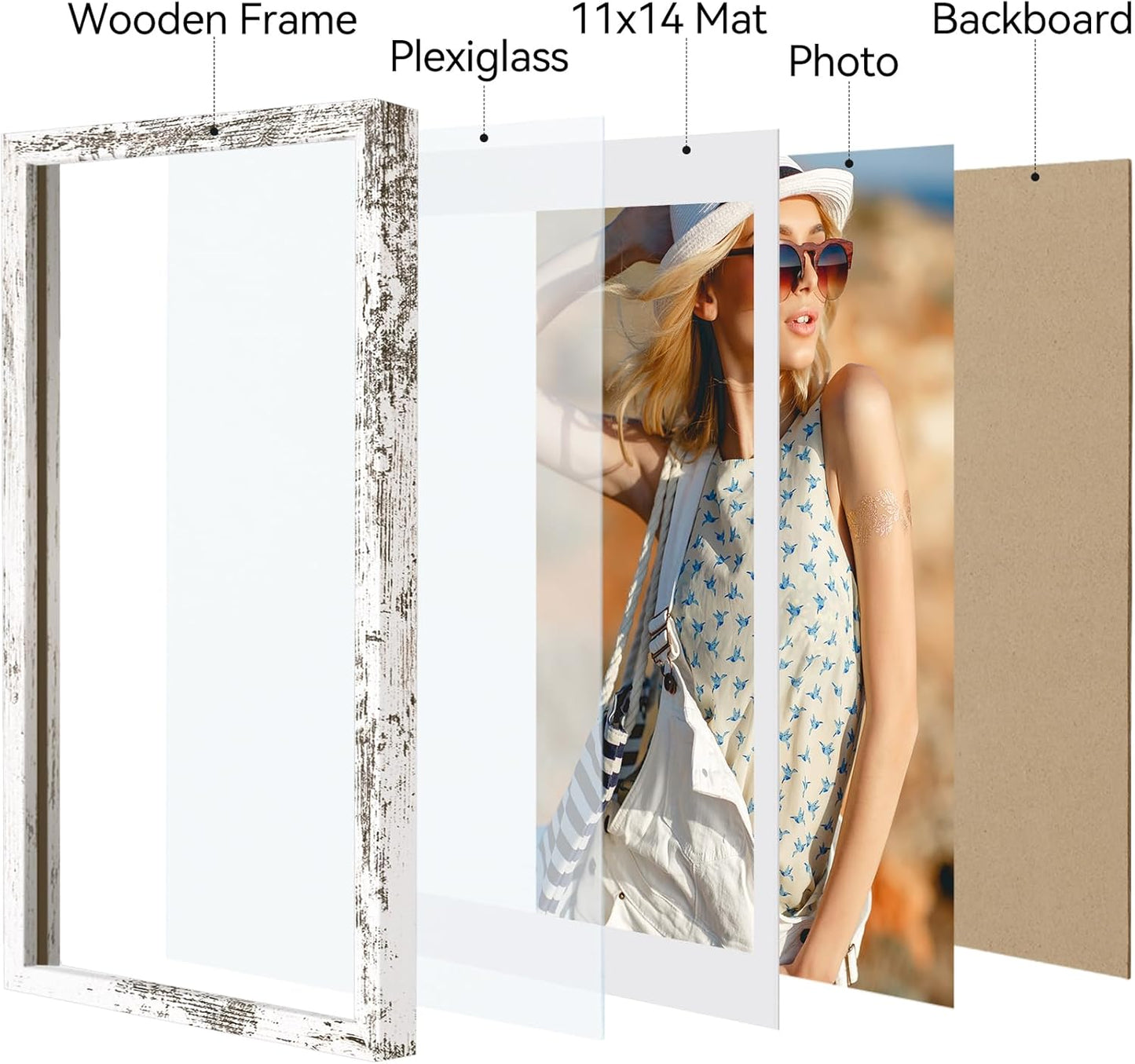 Vittanly 11x14 Picture Frame, Display Pictures 8x10 with Mat or 11x14 without Mat, Photo Frame for Wall Mounting, Black, 1 Pack - Colors B