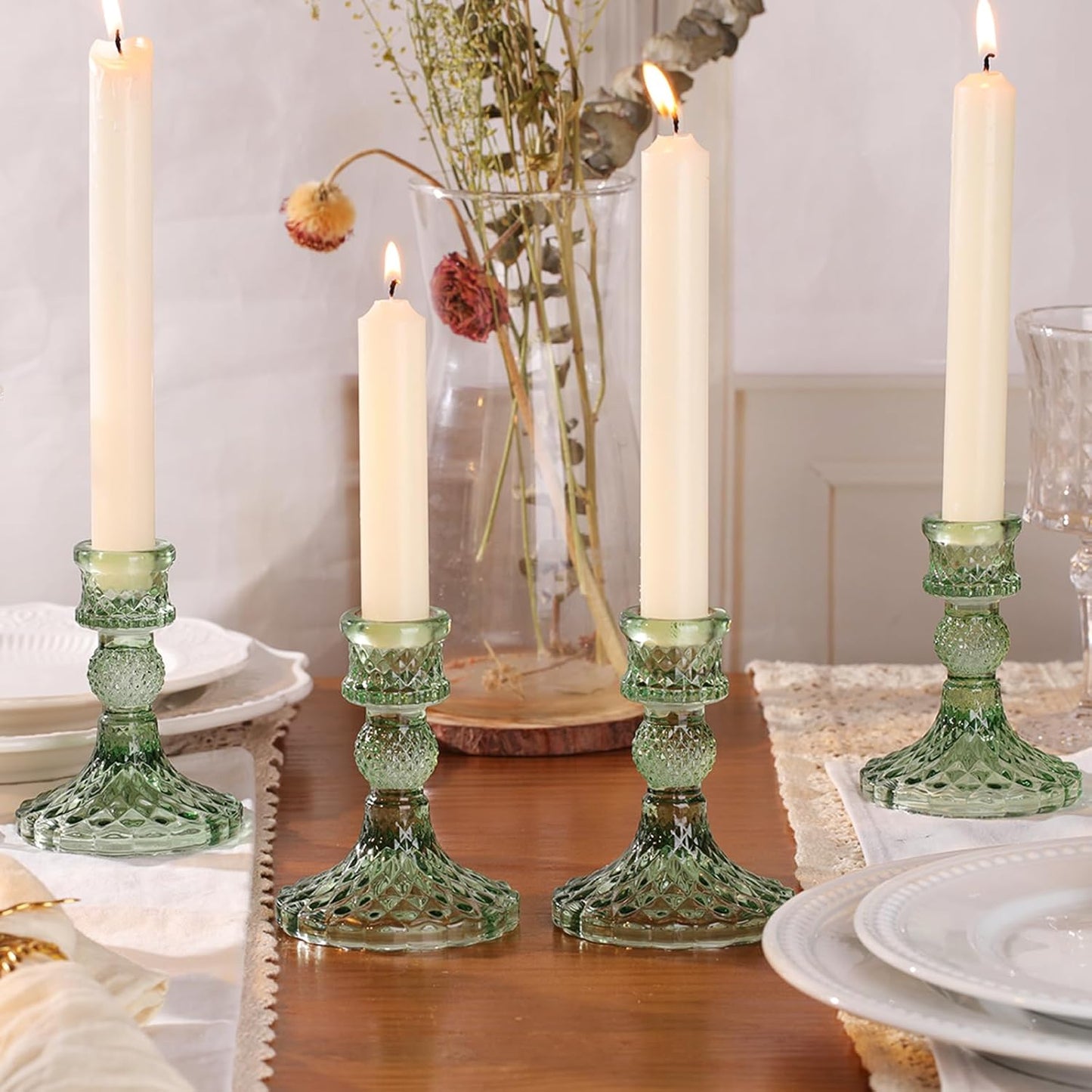 DARJEN Candlestick Holders Set,12Pcs 4" H Taper Candle Holders Bulk, Clear Glass Candle Holders for Wedding, Spring Party, Romantic Dinner, Festival & Windowsill Decor