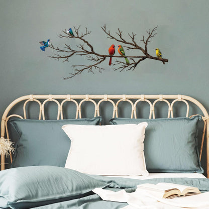 Metal Birds Wall Art, Metal Vivid Birds on Branch Silhouette Wall Decor Black Leaves with Bird Outdoor Hanging Wall Sculpture for Home Balcony Garden(Large)