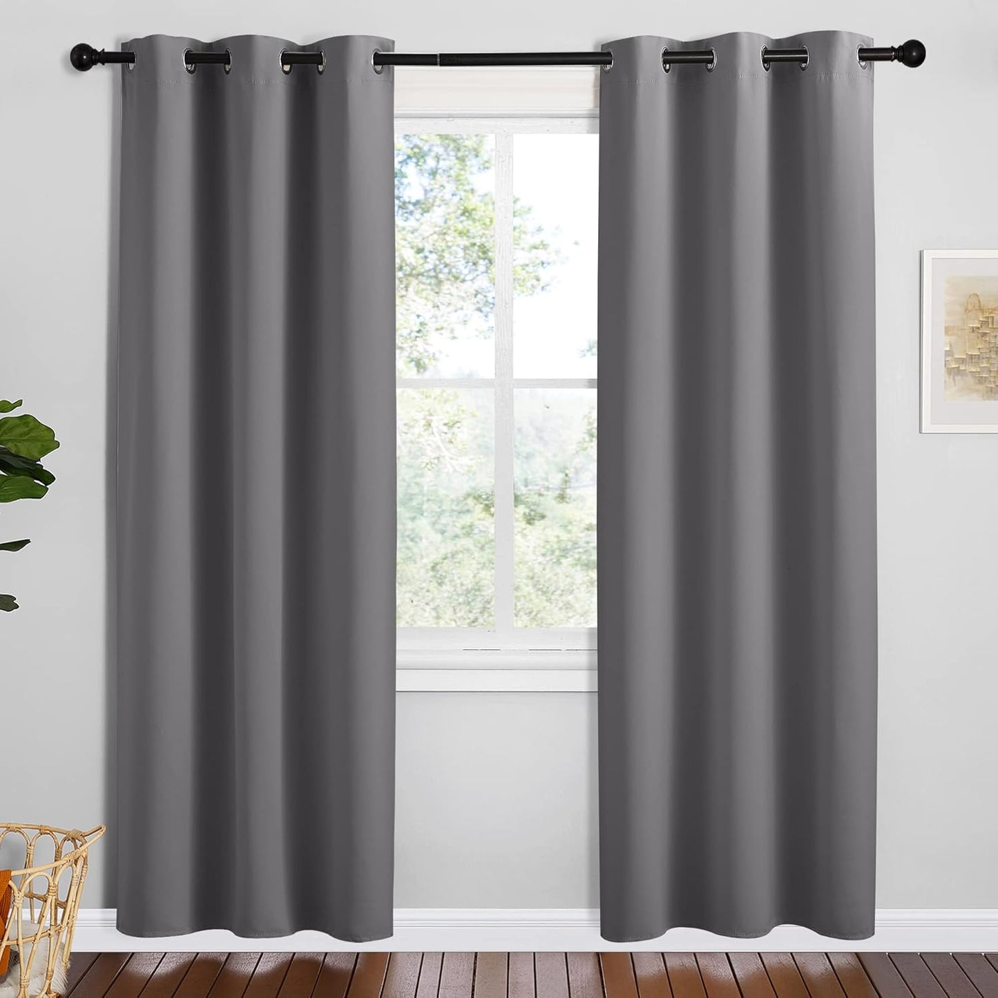 NICETOWN Halloween Pitch Black Solid Thermal Insulated Grommet Blackout Curtains/Drapes for Bedroom Window (2 Panels, 42 inches Wide by 63 inches Long, Black) - Colors E