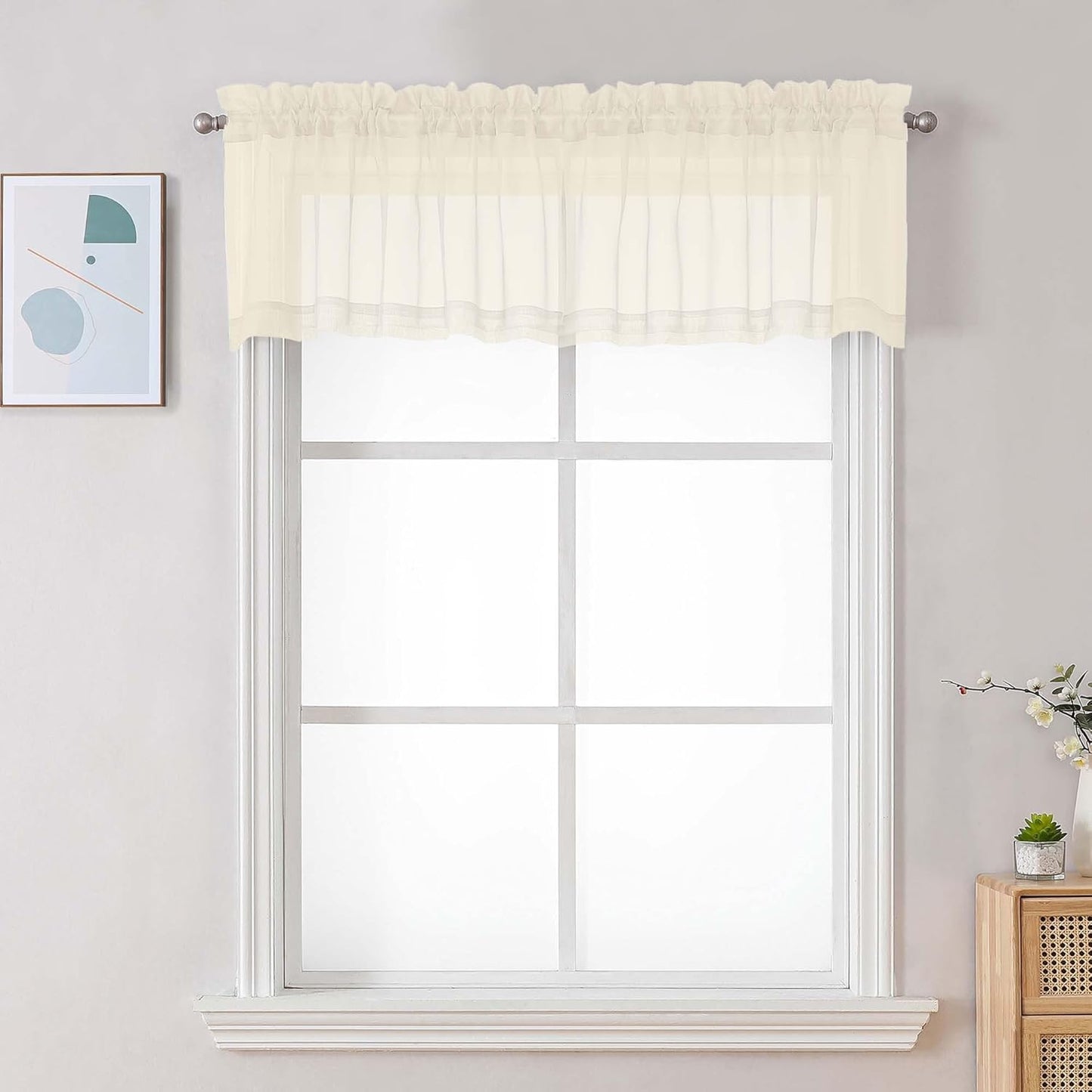 Chyhomenyc Sheer White Valances for Windows 2 Pack, Small Window Curtains for Living Room Bathroom Cafe Laundry Basement, Modern Top Dual Rod Pocket Voile Curtain, 42W x 14L inches, White - Colors A