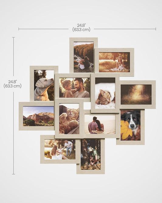SONGMICS 4x6 Picture Frames Collage Wall Decor, 12-Pack Photo Collage Frame, Multi Picture Frame Set with Glass Front, Assembly Required, Rustic Brown URPF022X01