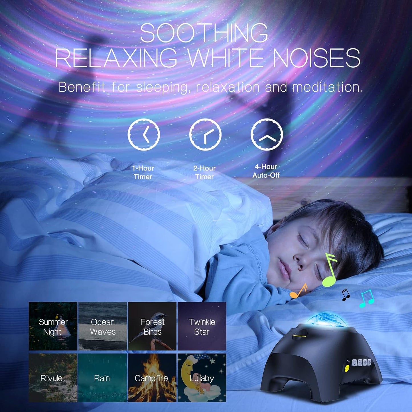 Northern Galaxy Light Aurora Projector with 33 Light Effects, LED Star Projector for Bedroom Nebula Lamp, Remote Control, White Noises, Bluetooth Speaker for Parties