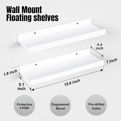 RICHER HOUSE 5 Set Floating Wall Mounted Shelves, Black Shelves for Wall Decor, Modern Picture Ledge Shelf with Lip for Storage, Nursery, Bedroom, Living Room, Bathroom - Black