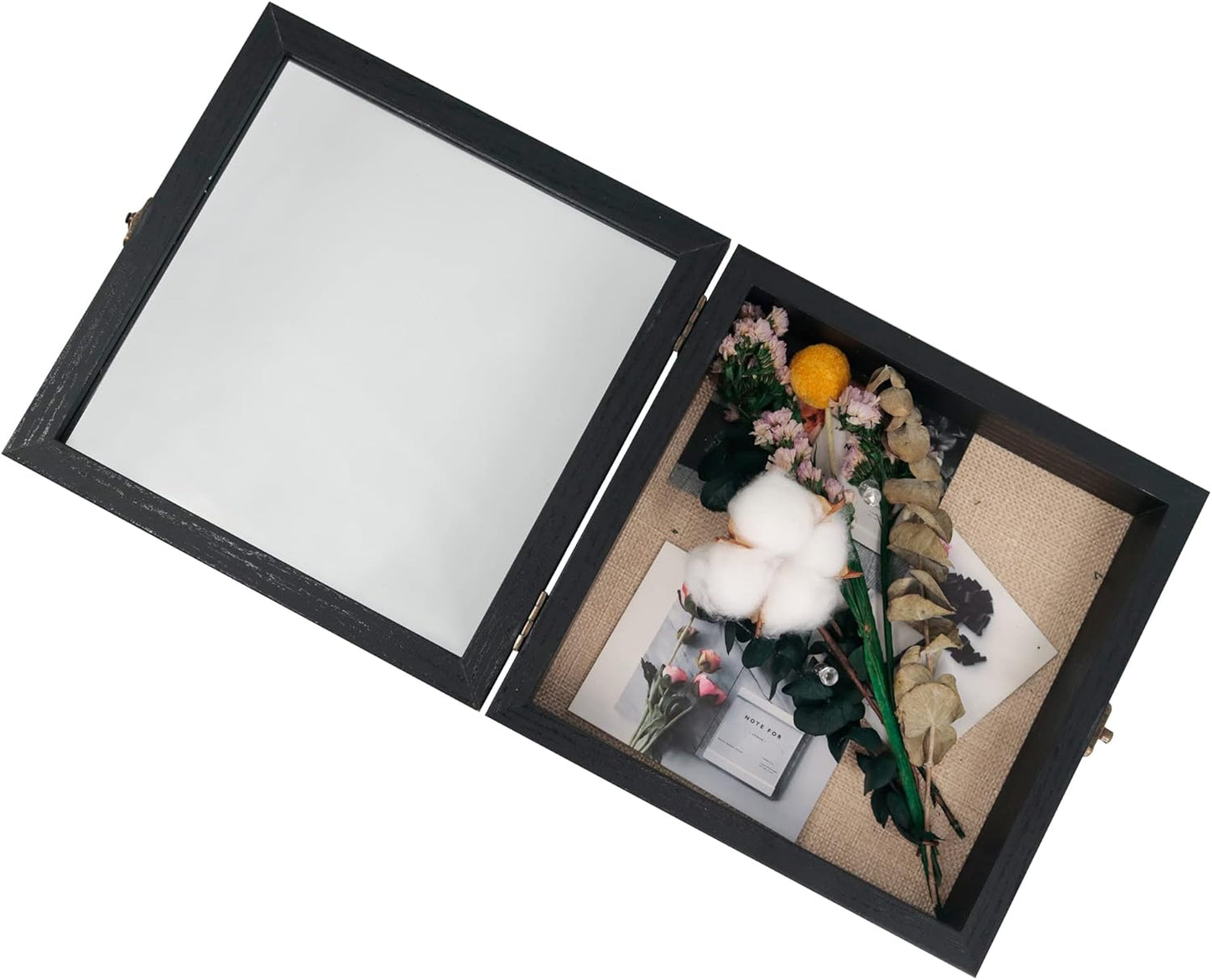 GraduatePro Shadow Box Frame 11x14 Display Case with Linen Back, Real Glass Window Door with Hinge, Picture Frame Wedding Bouquet Memorabilia Medals Photos Memory Box for Keepsakes, Carbonized Black