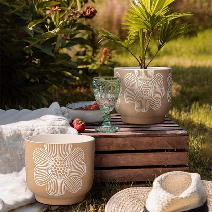 YBX 8 Inch + 6 Inch Ceramic Plant Pots, Succulent Flower Pots with Drainage Holes, Terracotta Planters for Indoor Plants, White&Terracotta (Garden)