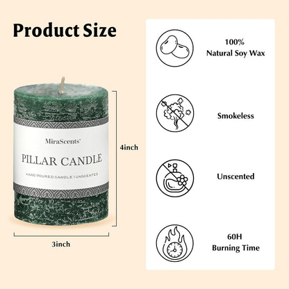 3x6 Inch Sage Green Pillar Candles Set of 3 - Unscented Spring, Long Clean Burning, Large Smokeless Dripless for Home Decor, Dinner Table, Bathroom, Rustic Decor