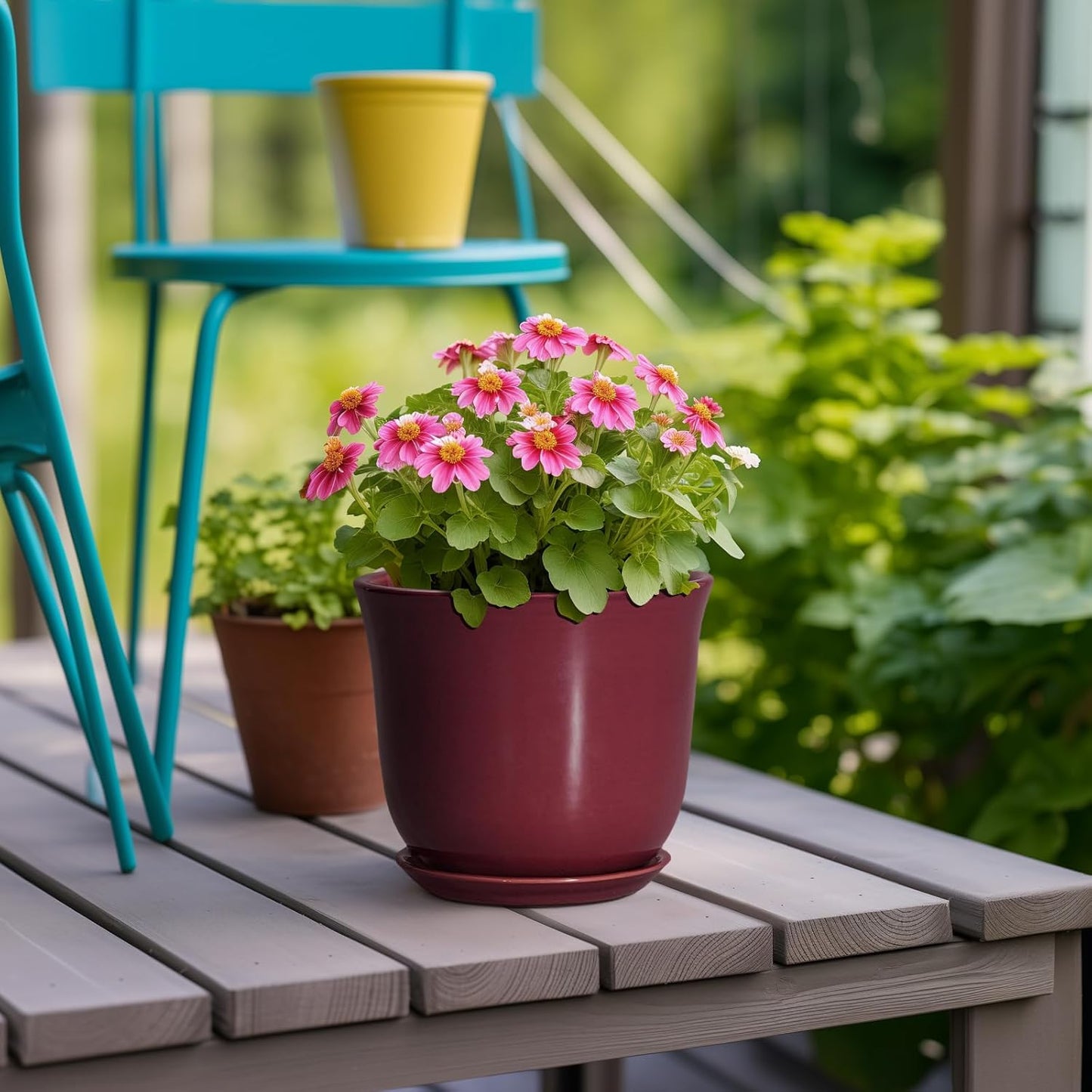 Ceramic Plant Pots - 12 Inch Pots for Plants Indoor Outdoor, Large Round Planter with Drainage Hole and Saucer, Modern Decorative Flower Pot, Home Garden Decor, House Warming Gifts, Blue