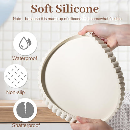 Round Bathroom Tray Silicone Kitchen Counter Decor Vanity Organizer Decorative Coffee Table Tray for Perfume, Candle, Soap Dish, 9 Inch, Black