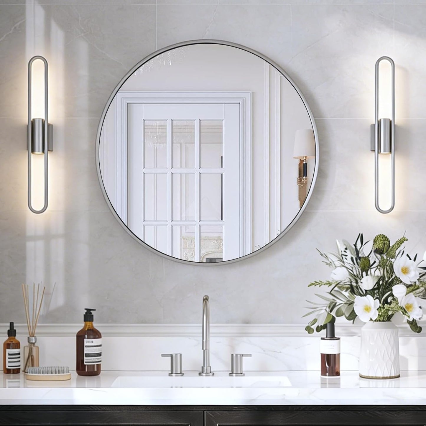 USHOWER Bathroom Mirrors for Over Sink, 36 Inch Circle Mirror with Metal Frame, Black Wall Mirror for Vanity, Entryway, Living Room, Hallway and Bedroom Decor