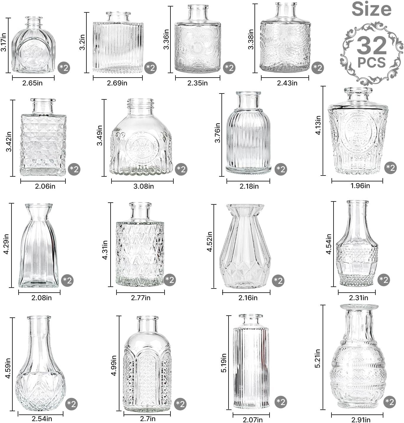 Clear Glass Bud Vase Set of 12 Pcs,Small Bud Vases in Bulk,Glass Crystal Flower Vases Table Centerpieces for Party Event Wedding Decor Baby Shower Decorations (Clear, 12 Pcs)