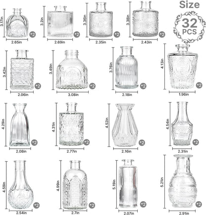 Clear Glass Bud Vase Set of 12 Pcs,Small Bud Vases in Bulk,Glass Crystal Flower Vases Table Centerpieces for Party Event Wedding Decor Baby Shower Decorations (Clear, 12 Pcs)