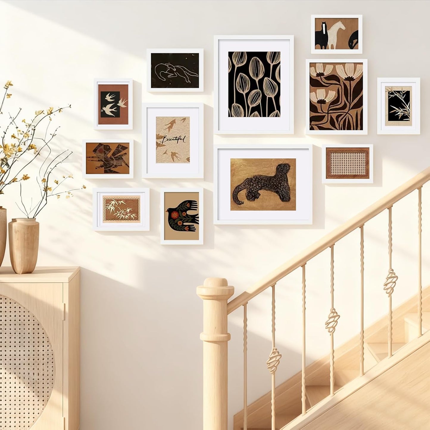 Egofine Picture Frame Set 12 Pack, Picture Frames Collage Wall Decor with Two 11x14, Two 8x10, Four 5x7, Four 4x6 for Wall and Tabletop, Made of Solid Wood, Covered by Plexiglass, Natural Wood