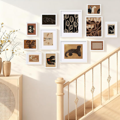 Egofine Picture Frame Set 12 Pack, Picture Frames Collage Wall Decor with Two 11x14, Two 8x10, Four 5x7, Four 4x6 for Wall and Tabletop, Made of Solid Wood, Covered by Plexiglass, Natural Wood