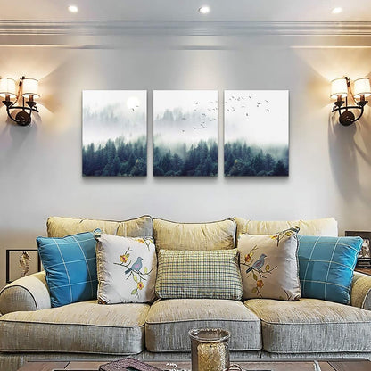 MHARTK66 Wall Art for Living Room Modern Wall Decor for Bedroom Office Decor Abstract Mountain Forest Landscapes Ink Painting 3 Piece Framed Canvas Art Prints Ready to Hang Wall Pictures Home Decor