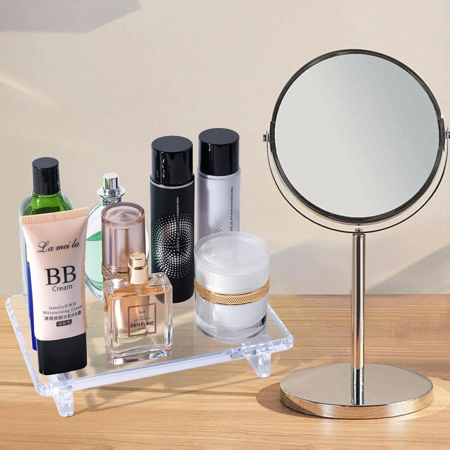 Chivalral Acrylic Bathroom Counter Tray: Water-Resistant Kitchen and Bathroom Tray Countertop Decor,Perfect for Soap Dish,Vanity,Plant,Candle Decor,and Riser Organizer-Small