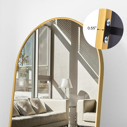 Mirror Full Length, 71"x26" Arched Full Length Mirror, Arch Mirror with Stand, Large Standing Mirrors, Oversized Full Body Mirrors with Aluminum Frame for Bedroom, Living Room (White)