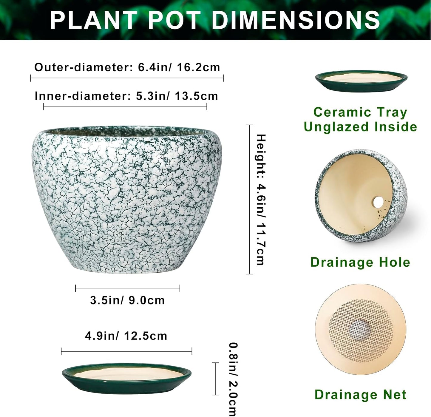 6 Inch Plant Pot - Ceramic Pots for Plants with Drainage Hole and Saucer, Round Succulent Planter Indoor Outdoor, Modern Flower Pot for Snake Plants, Home Decor, Gifts for Plant Lover, Blue