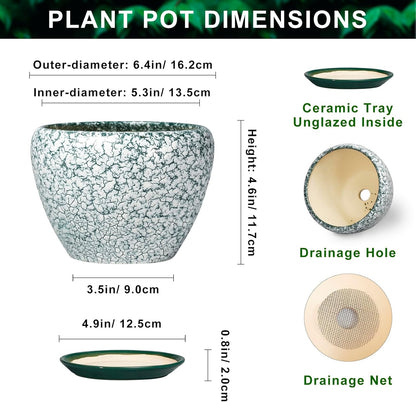 6 Inch Plant Pot - Ceramic Pots for Plants with Drainage Hole and Saucer, Round Succulent Planter Indoor Outdoor, Modern Flower Pot for Snake Plants, Home Decor, Gifts for Plant Lover, Blue