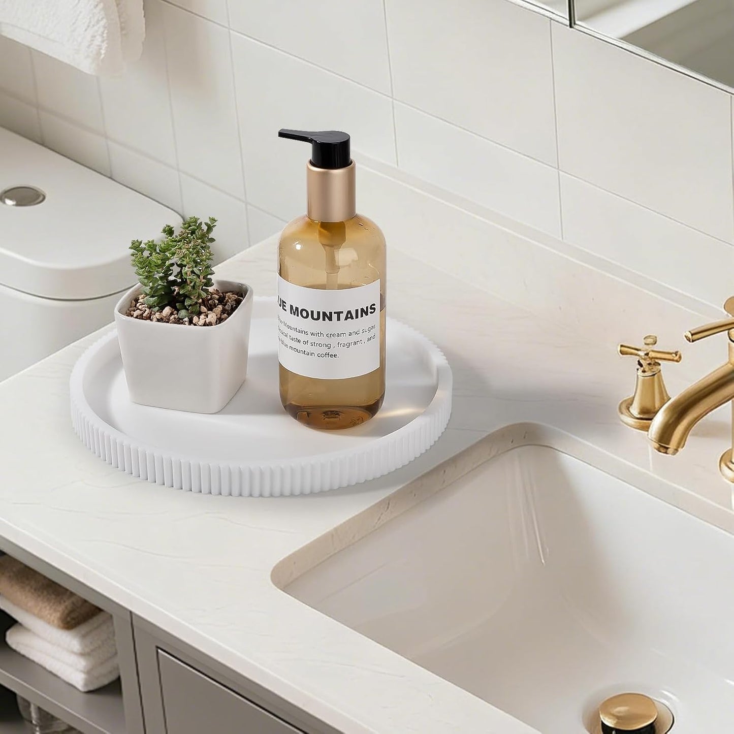 Silicone Bathroom Tray Round Kitchen Counter Organizer Decorative Vanity Accessories Coffee Table Decor for Perfume, Candle, Soap Dish, 9 Inch, Black