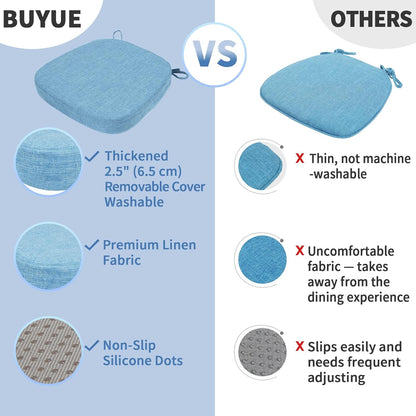 BUYUE Thickened 2.5" Friendly Woven Fabric Dining Chair Cushion, U-Shape High Density Foam Comfortable Chair Pad for Kitchen, Slip Resistant Indoor Seat Cushion (1 Piece, Dark Gray)