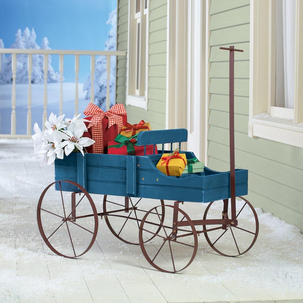 Collections Etc Amish Wagon Decorative Indoor/Outdoor Garden Backyard Planter, Red