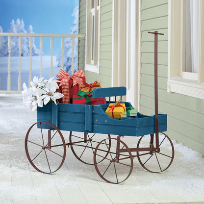 Collections Etc Amish Wagon Decorative Indoor/Outdoor Garden Backyard Planter, Red