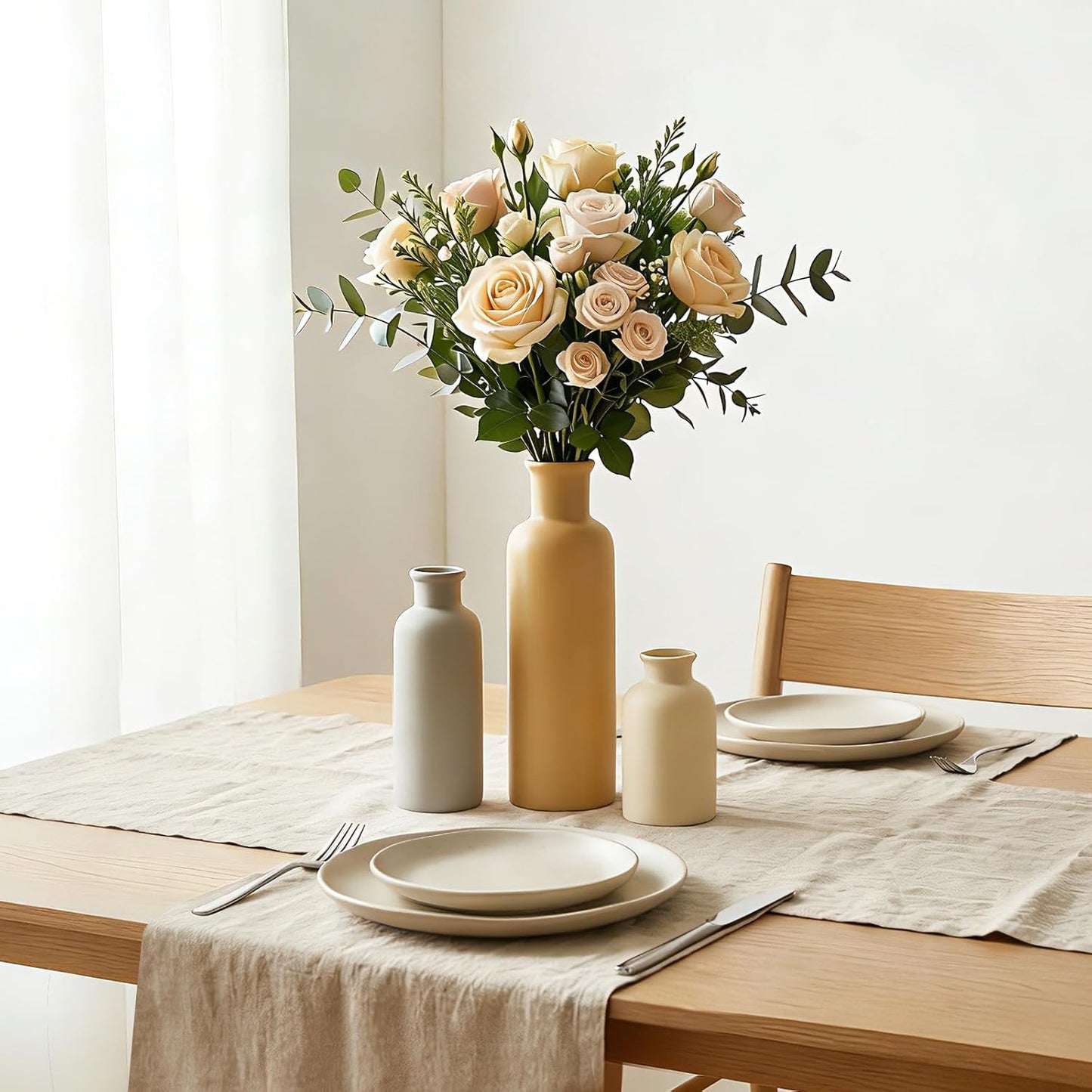 Modern Ceramic Vase Set of 5, Vases Home Decor Rustic Farmhouse Decorative Vase Pottery Vases for Bouquet Pampas Grass Dried Fresh Flowers, Table Living Room Kitchen Bedroom