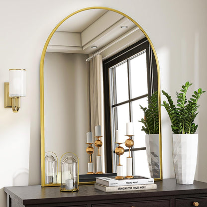VooBang Arched Wall Mirror, 24 x 36 inch Arch Bathroom Mirror, Wall Mounted Vanity Mirror with Arch Metal Frame, Modern Bathroom Vanity Mirror for Bedroom, Living Room, Hanging or Leaning, Black