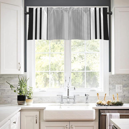 Emvency 2 Pack Dark Grey Valances Window Treatments, Gray Striped Abstract Blackout Drapes Adjustable Curtain for Windows Living Room Kitchen Over Sink, 52x18 Inch Rod Pocket Valances