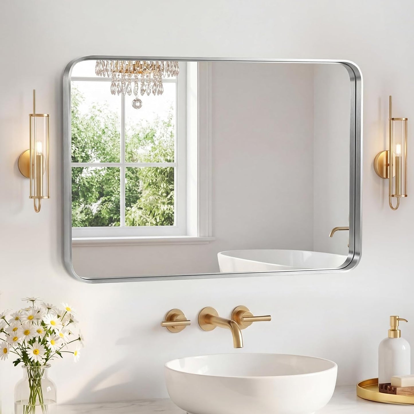 NEWBULIG Gold Round Wall Mirror 36 Inch, Bathroom Mirrors for Over Sink, Wall Decor for Bathroom, Entryway, Bedroom, Vanity