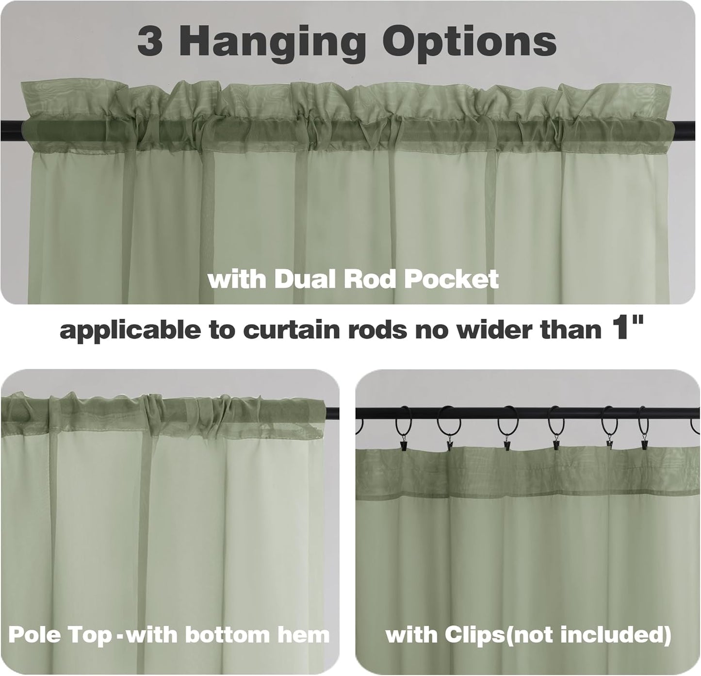 Chyhomenyc Sheer White Valances for Windows 2 Pack, Small Window Curtains for Living Room Bathroom Cafe Laundry Basement, Modern Top Dual Rod Pocket Voile Curtain, 42W x 14L inches, White - Colors A