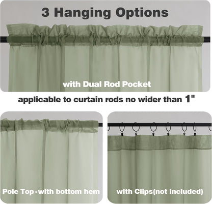 Chyhomenyc Sheer White Valances for Windows 2 Pack, Small Window Curtains for Living Room Bathroom Cafe Laundry Basement, Modern Top Dual Rod Pocket Voile Curtain, 42W x 14L inches, White - Colors A