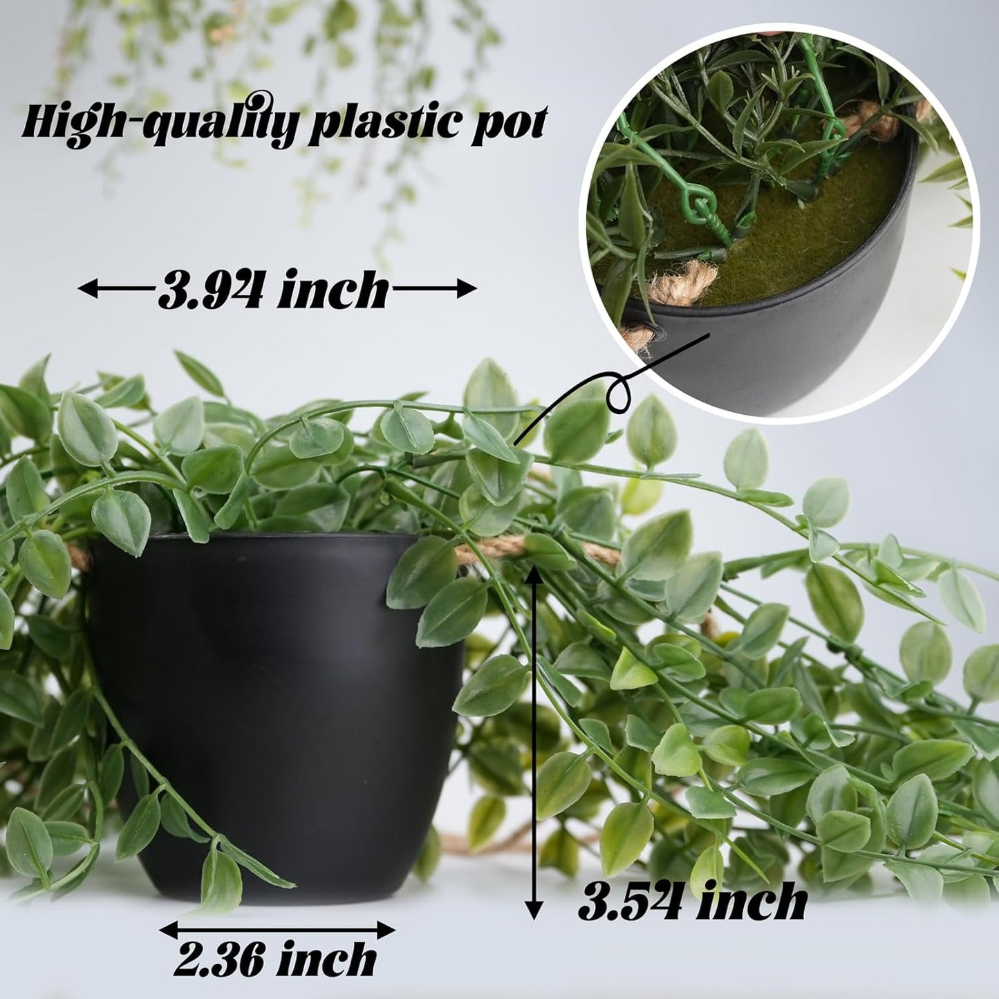 3 Packs Fake Hanging Plants with Black Pots, 20" Artificial Hanging Plants for Wall Decor, Fake Fern Plants Mandala Vine for Home Bathroom Bedroom Kitchen Office Room Decor