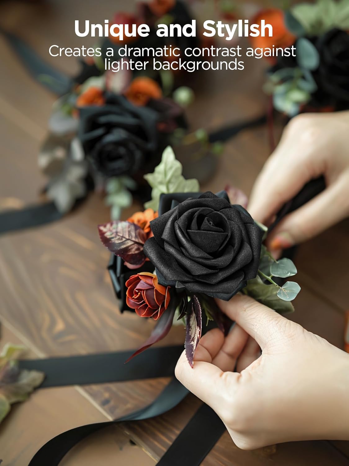 InnoGear Artificial Flowers, 50 Pcs Dark Red Foam Fake Roses Bulk with Stems for Mother's Gift Decoration Celebration DIY Wedding Bouquets Centerpieces Bridal Shower Party Christmas Tree