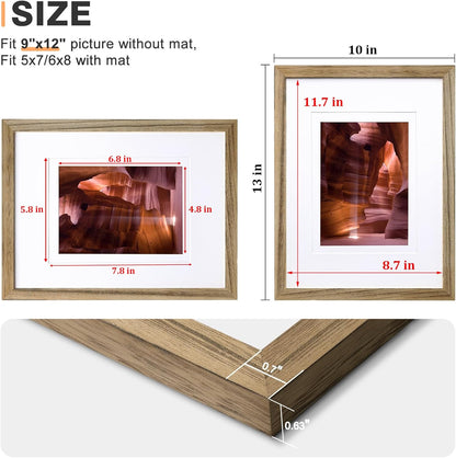 Egofine 12x16 Picture Frame Black, Covered by Plexiglass Made of Solid Wood, Display Pictures 9x12 and 11x14 with Mat or 12x16 Without Mat, for Wall Mounting Photo Frame - Colors A