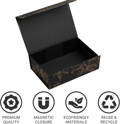 Luxury Keepsake Gift Box | Gold Floral Decorative Boxes with Magnetic Lids for Presents, Wedding Memory Box, and Bridal Gifts. 11.5" x 7.5" x 3.5"