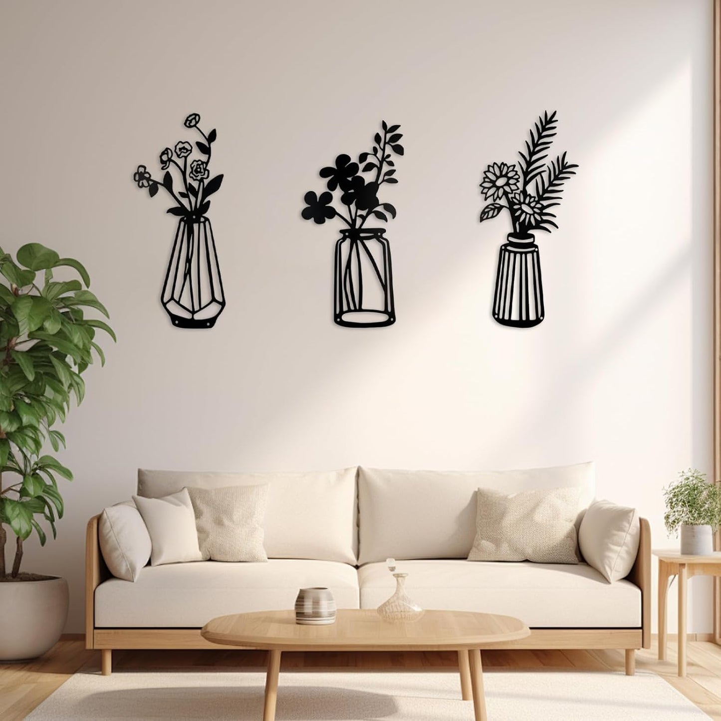 3 Pcs Metal Vase Wall Arts,Iron Art Painting,Rustic Farmhouse Decor Minimalist Flower Wall Decor for Bedroom Bathroom Living Room Dining Room(Blue, Vase-D)