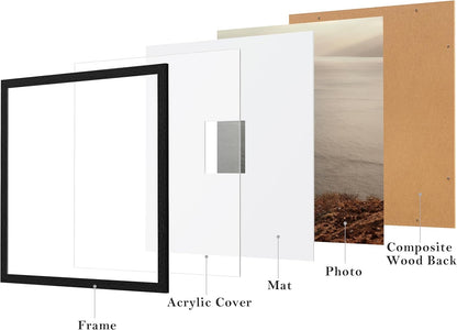 eletecpro 12x12 Picture Frames Set of 9 with Clear Acrylic Cover, Display 8x8 Photos with Mat or 12x12 Without, Classic and Sturdy Square Collage Gallery Wall Decor, Easy Wall Mount, Black