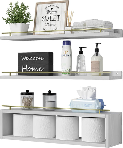 WOPITUES Floating Shelves for Wall with Cube Shelf, Wall Shelves with Metal Rail for Bathroom Decor, Bathroom Organizers and Storage, Over Toilet Shelves for Toilet Paper-Black