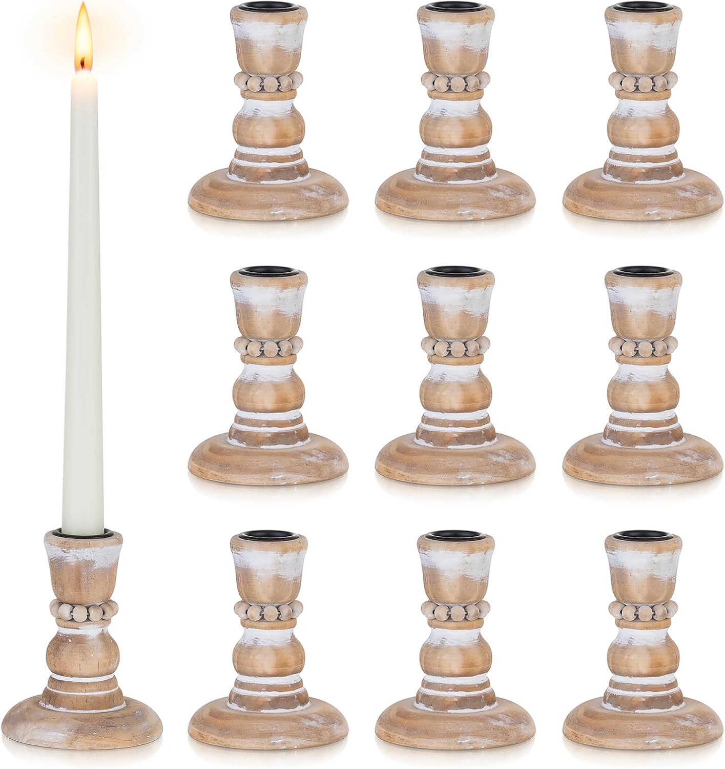 Wooden Taper Candle Holders: Wood Candlestick Holders Rustic Farmhouse Fall Decor for Living Room Dinning Table Centerpiece Christmas Set of 2