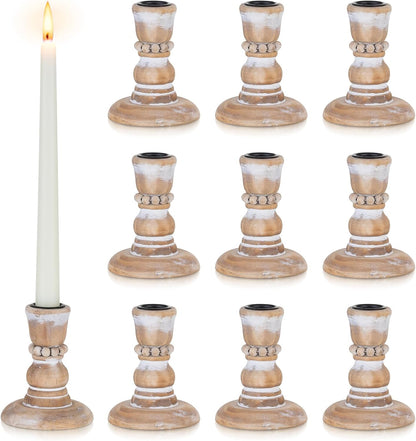 Wooden Taper Candle Holders: Wood Candlestick Holders Rustic Farmhouse Fall Decor for Living Room Dinning Table Centerpiece Christmas Set of 2