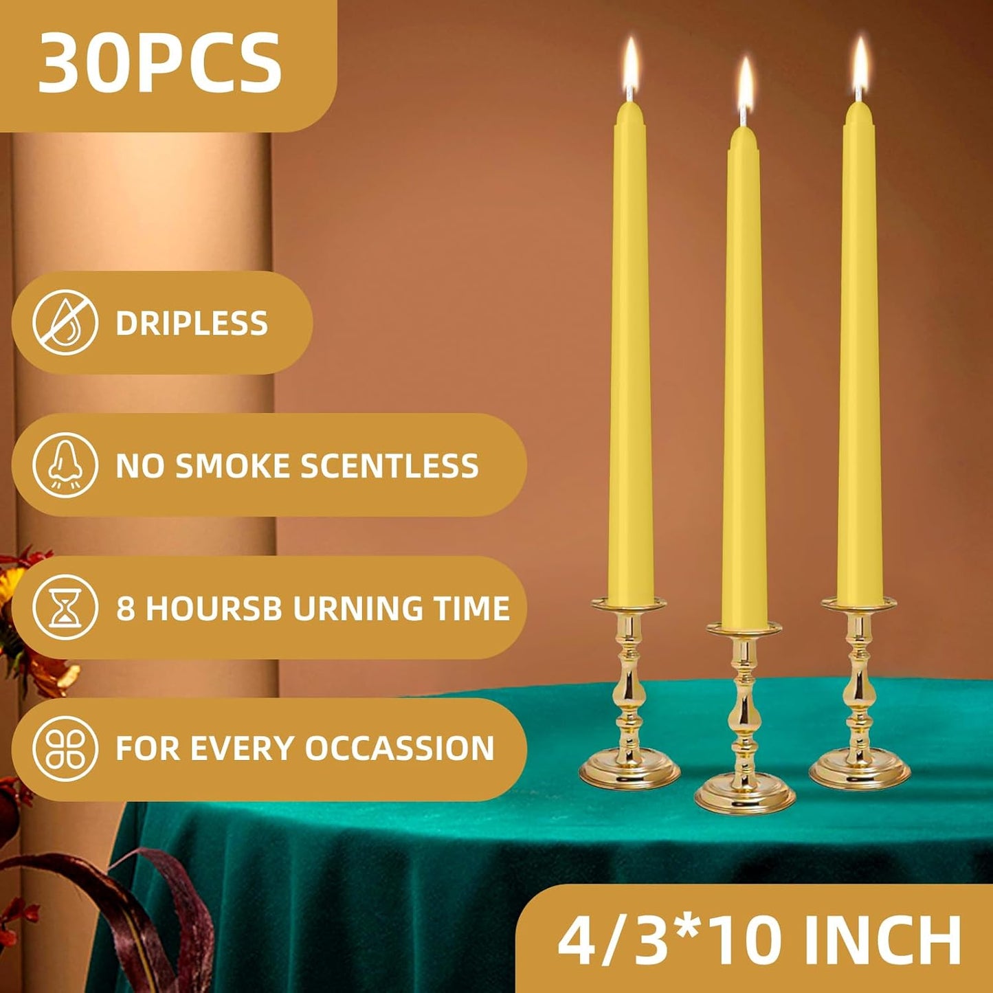4 Pack Ivory Taper Candles - Taper Candles 10 Inch Dripless, Smokeless & Unscented - 8 Hours Long Burning - Hand Poured Tall Candlesticks - Ideal for Weddings, Dinner Parties, and Home Decor