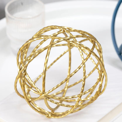 5.5" Gold Metal Geometric Sculpture, Modern Square Decorative Sphere, Small Tabletop Decoration Ball for Home Office Table Shelf Living Room Bedroom Desk Decor