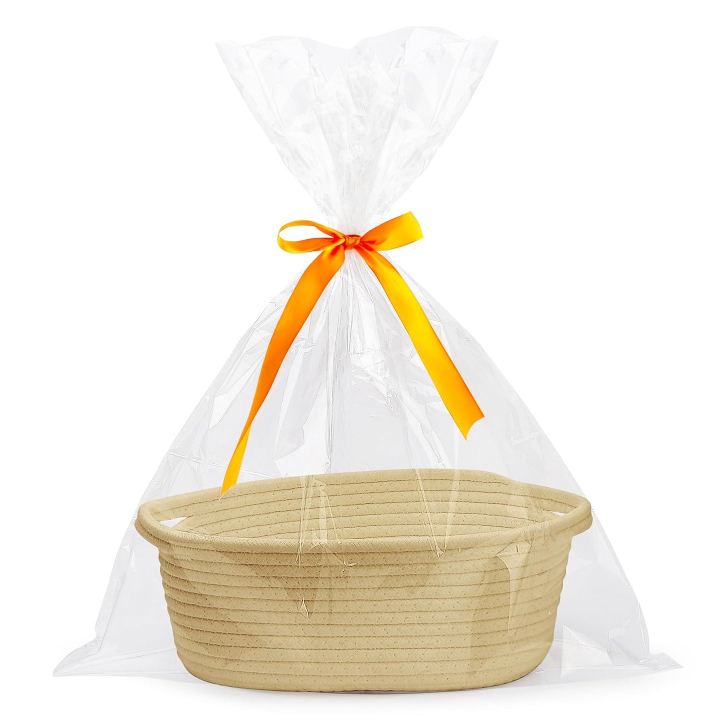 Pro Goleem Small Woven Basket with Gift Bags and Ribbons Durable Baskets for Mothers Day Gifts Empty Small Rope Basket for Storage 12"X 8" X 5" Baby Toy Baskets with Handles, White