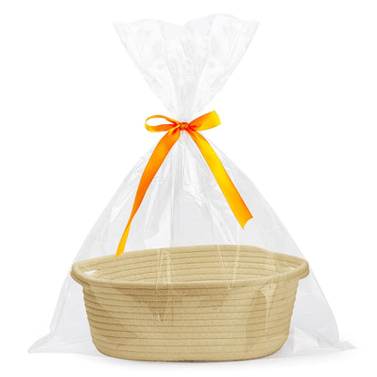 Pro Goleem Small Woven Basket with Gift Bags and Ribbons Durable Baskets for Mothers Day Gifts Empty Small Rope Basket for Storage 12"X 8" X 5" Baby Toy Baskets with Handles, White